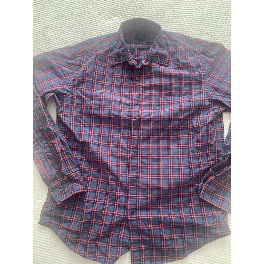 J Crew Mens Button Down Shirt Medium‎ Blue Plaid Long Sleeve 100% Cotton